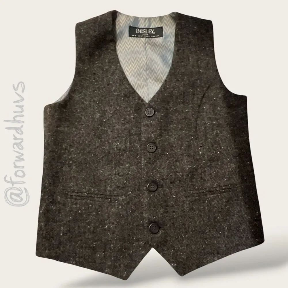Paisley London Tweed Herringbone Button Front Vest Gray US 4T